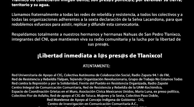 ¡Se confirma mitin por la libertad de los presos nahuas de Tlanixco!